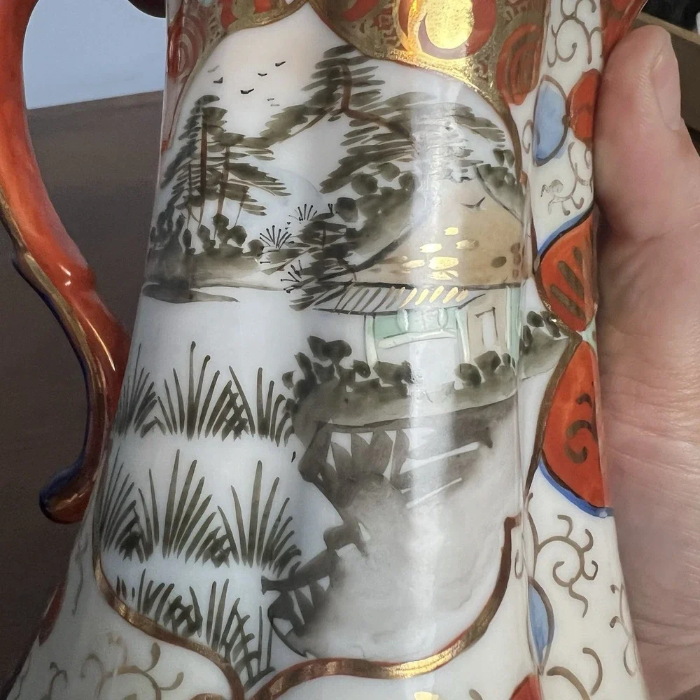 Antique‎ Japanese Imari Meiji Ewer Pitcher Chinoiserie Figures No Lid Blue Red